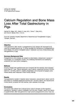 Calcium Regulation and Bone Mass Loss After Total Gastrectomy in Pigs