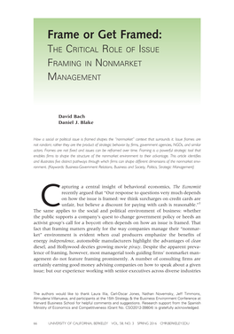 Frame Or Get Framed: the Critical Role of Issue Framing in Non-Market Management