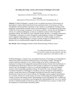 Revealing and Acting: Anxiety and Courage in Heidegger and Arendt