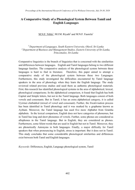 A Comparative Study of a Phonological System Between Tamil and English Languages