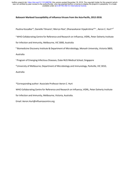 Baloxavir Marboxil Susceptibility of Influenza Viruses from the Asia-Pacific, 2012-2018