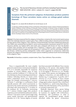 Scorpions from the Primeval Subgenus Archaeotityus Produce Putative Homologs of Tityus Serrulatus Toxins Active on Voltage-Gated