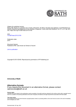 Alternative Formats If You Require This Document in an Alternative Format, Please Contact: Openaccess@Bath.Ac.Uk