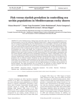 Fish Versus Starfish Predation in Controlling Sea Urchin Populations in Mediterranean Rocky Shores