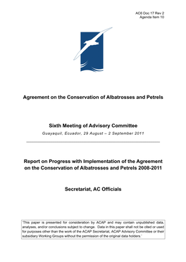 Agreement on the Conservation of Albatrosses and Petrels Sixth