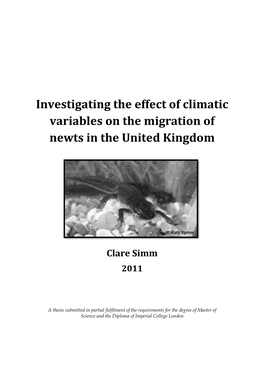 Investigating the Effect of Climatic Variables on the Migration of Newts in the United Kingdom