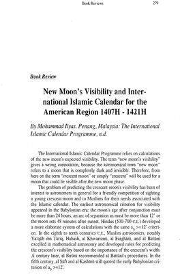 New Moon's Visibility and Inter National Islamic Calendar for The