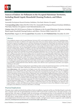 Sources of Indoor Air Pollutants in the Occupied Palestinian Territories