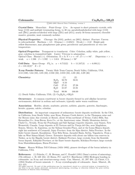 Colemanite Ca2b6o11 • 5H2O C 2001-2005 Mineral Data Publishing, Version 1