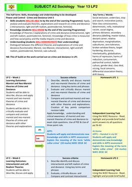 SUBJECT A2 Sociology Year 13 LP2