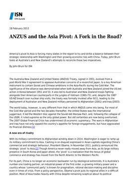 ANZUS and the Asia Pivot: a Fork in the Road?