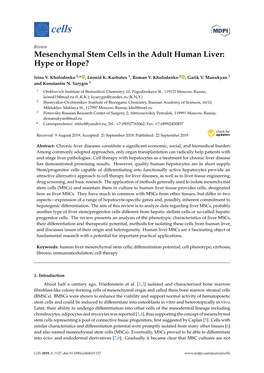 Mesenchymal Stem Cells in the Adult Human Liver: Hype Or Hope?