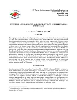 Effects of Local Geology on Damage Severity During Bhuj Earthquake Of