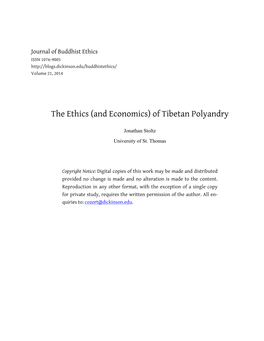 The Ethics (And Economics) of Tibetan Polyandry