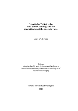 From Callas to Netrebko: Diva Power, Vocality, and the Mediatisation of the Operatic Voice