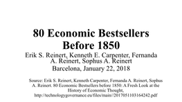 Erik Reinert, 80 Economic Bestsellers Before 1850, Seminar