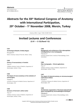 Abstracts for the Xiith National Congress of Anatomy with International Participation, 29Th October - 1St November 2008, Mersin, Turkey