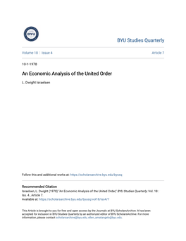 An Economic Analysis of the United Order