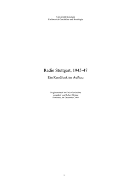 Radio Stuttgart, 1945-47 Ein Rundfunk Im Aufbau