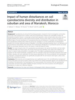 Impact of Human Disturbances on Soil Cyanobacteria Diversity and Distribution in Suburban Arid Area of Marrakesh, Morocco Z