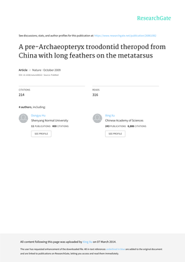 A Pre-Archaeopteryx Troodontid Theropod from China with Long Feathers on the Metatarsus