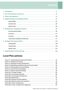 High Peak Local Plan - Preferred Options Contents