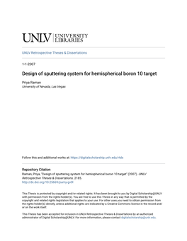 Design of Sputtering System for Hemispherical Boron 10 Target