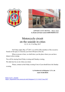 Motorcycle Circuit on the Seaside in Cities 12, 13, 14, 15 of May 2017