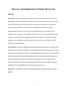 Discovery and Optimization of Peptide Macrocycles