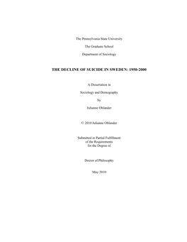 The Decline of Suicide in Sweden: 1950-2000