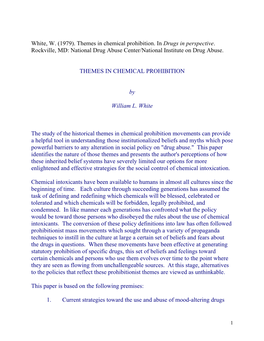 Themes in Chemical Prohibition. in Drugs in Perspective. Rockville, MD: National Drug Abuse Center/National Institute on Drug Abuse