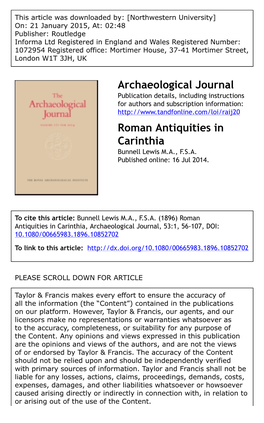 Archaeological Journal Roman Antiquities in Carinthia