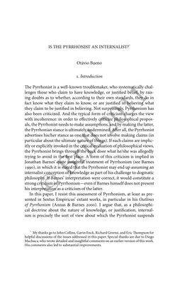 Otávio Bueno . Introduction the Pyrrhonist Is a Well-Known Troublemaker, Who Systematical