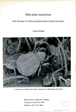 Mite-Plant Mutualism: I Leaf Domatia of African Plants House Beneficial Mites