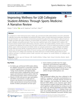 Improving Wellness for LGB Collegiate Student-Athletes Through Sports Medicine: a Narrative Review Mikalyn T