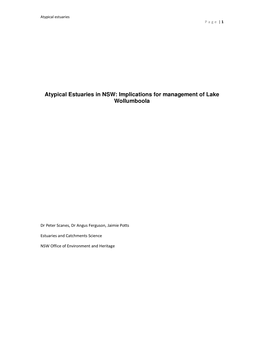 Atypical Estuaries in NSW: Implications for Management of Lake Wollumboola