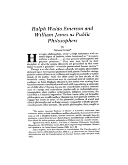 Ralph Waldo Emerson and William James As Public Philosophers