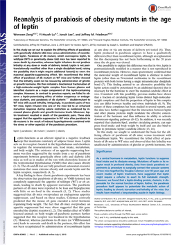 Reanalysis of Parabiosis of Obesity Mutants in the Age of Leptin