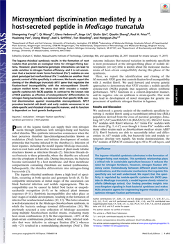 Microsymbiont Discrimination Mediated by a Host-Secreted Peptide in Medicago Truncatula