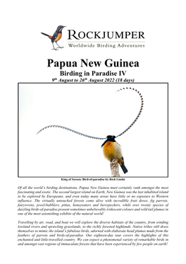 Papua New Guinea Birding in Paradise IV Th Th 9 August to 26 August 2022 (18 Days)