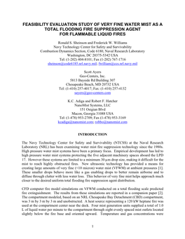 Feasibility Evaluation Study of Very Fine Water Mist As a Total Flooding Fire Suppression Agent for Flammable Liquid Fires