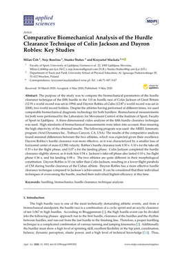 Comparative Biomechanical Analysis of the Hurdle Clearance Technique of Colin Jackson and Dayron Robles: Key Studies