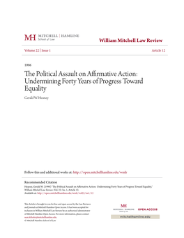 The Political Assault on Affirmative Action: Undermining Forty Ye