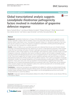 Global Transcriptional Analysis Suggests Lasiodiplodia Theobromae