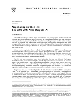 Negotiating on Thin Ice: the 2004–2005 NHL Dispute (A)