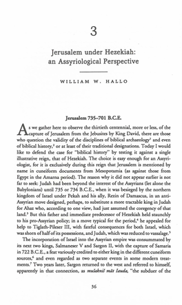 Jerusalem Under Hezekiah: an Assyriological Perspective