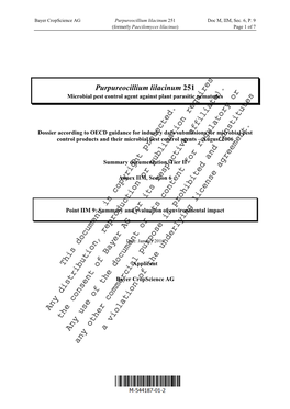 Purpureocillium Lilacinum 251 Doc M, IIM, Sec