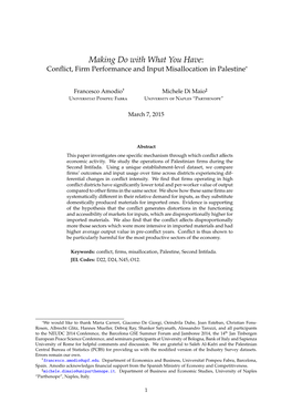 Making Do with What You Have: Conﬂict, Firm Performance and Input Misallocation in Palestine∗