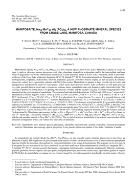 Po4)30, a New Phosphate Mineral Species from Cross Lake, Manitoba, Canada