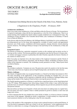 A Statement from Bishop David on the Church of the Holy Cross, Palermo, Sicily